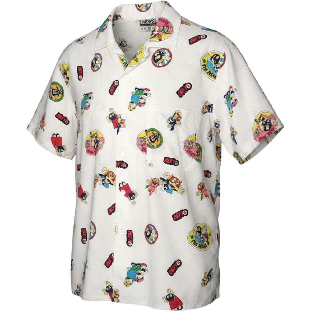 INTERNATIONAL NEWS Comic Superhero Shirt Mens XL Button Up VTG 80s Kidcore